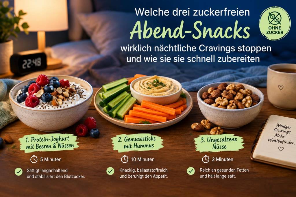 Welche drei zuckerfreie abend‑snacks wirklich nächtliche cravings stoppen und wie sie sie schnell zubereiten