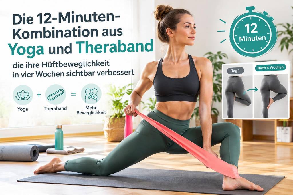 Die 12‑Minuten‑Kombination aus Yoga und Theraband, die ihre Hüftbeweglichkeit in vier Wochen sichtbar verbessert